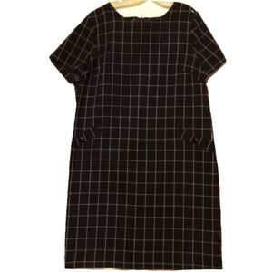 Liz Claiborne Dress W 18 Black White Windowpane Boxy Career Preppy Smart Casual